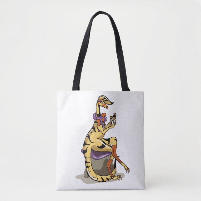 Illustration Of An Iguanodon Polishing Her Nails. Tote Bag (Front)
