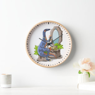 Illustration Of An Iguanodon Putting On Make-Up. Clock
