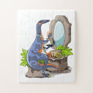 Illustration Of An Iguanodon Putting On Make-Up. Jigsaw Puzzle