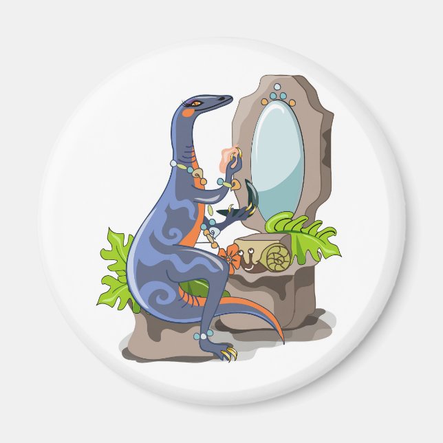 Illustration Of An Iguanodon Putting On Make-Up. Magnet (Front)