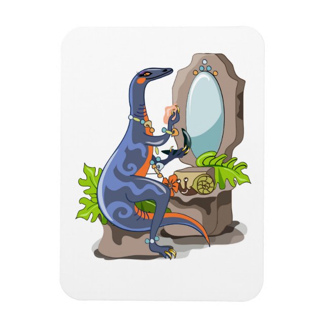 Illustration Of An Iguanodon Putting On Make-Up. Magnet (Vertical)