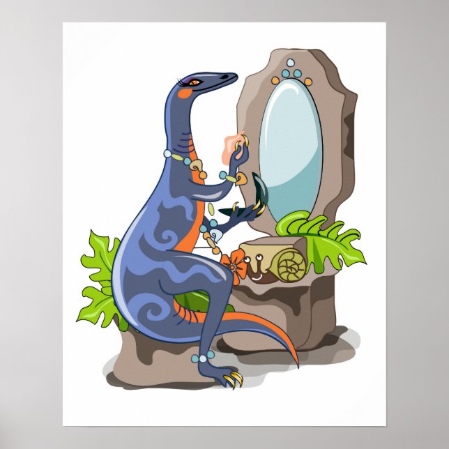 Illustration Of An Iguanodon Putting On Make-Up. Poster (Front)