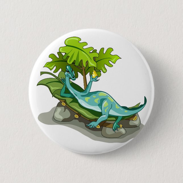 Illustration Of An Iguanodon Sunbathing. 6 Cm Round Badge (Front)