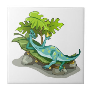 Illustration Of An Iguanodon Sunbathing. Ceramic Tile