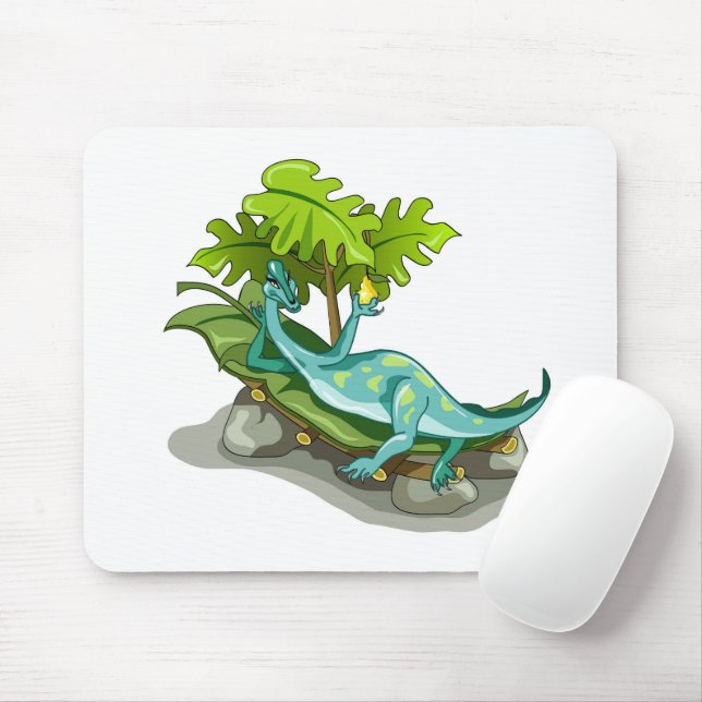 Illustration Of An Iguanodon Sunbathing. Mouse Pad (With Mouse)