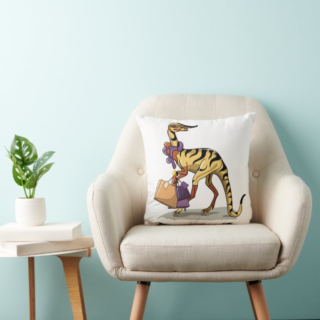 Illustration Of An Iguanodon With Shopping Bags. Cushion (Chair)