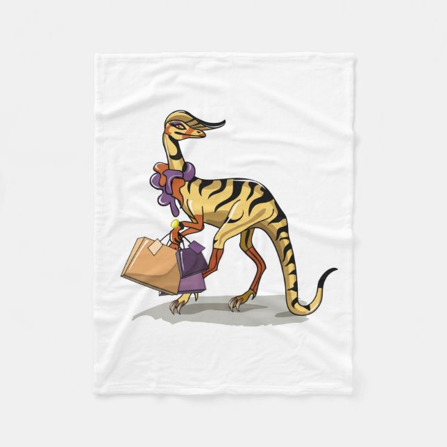 Illustration Of An Iguanodon With Shopping Bags. Fleece Blanket (Front)