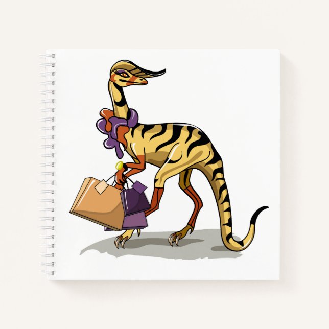 Illustration Of An Iguanodon With Shopping Bags. Notebook (Front)