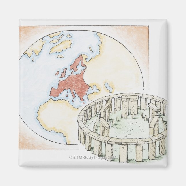 Illustration of ancient stone circle in front of magnet (Front)