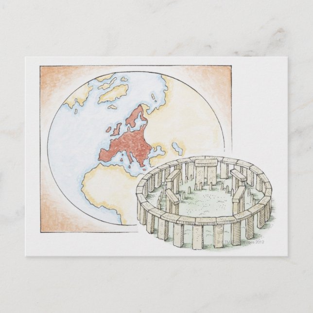 Illustration of ancient stone circle in front of postcard (Front)