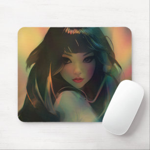 Illustration of Anime Style Girl in Rainbow Light Mouse Pad