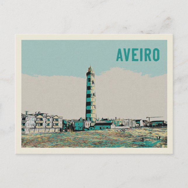 Illustration of Aveiro lagoon Lighthouse  Postcard (Front)
