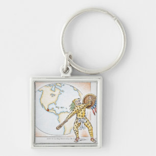 Illustration of Aztec Jaguar Warrior Key Ring