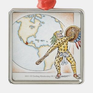 Illustration of Aztec Jaguar Warrior Metal Ornament