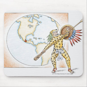 Illustration of Aztec Jaguar Warrior Mouse Pad