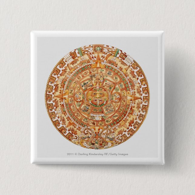 Illustration of Aztec sun stone 15 Cm Square Badge (Front)