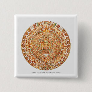 Illustration of Aztec sun stone 15 Cm Square Badge