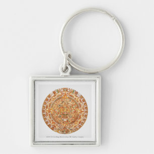 Illustration of Aztec sun stone Key Ring