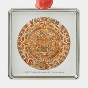 Illustration of Aztec sun stone Metal Ornament