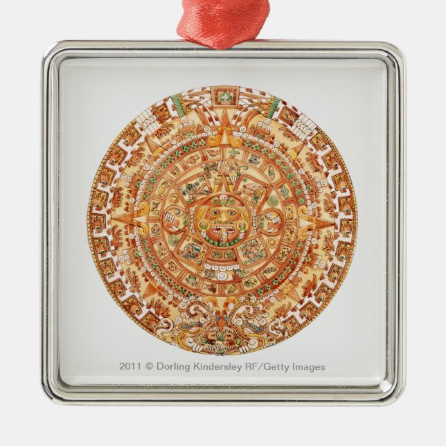 Illustration of Aztec sun stone Metal Ornament (Front)