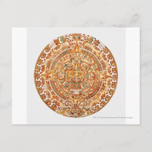Illustration of Aztec sun stone Postcard (Front)