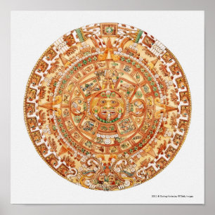 Illustration of Aztec sun stone Poster