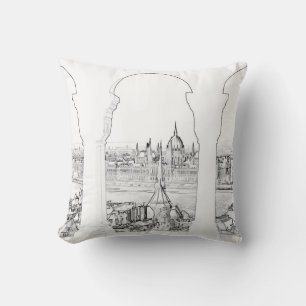 Illustration of Budapest and hungarian parliament Cushion
