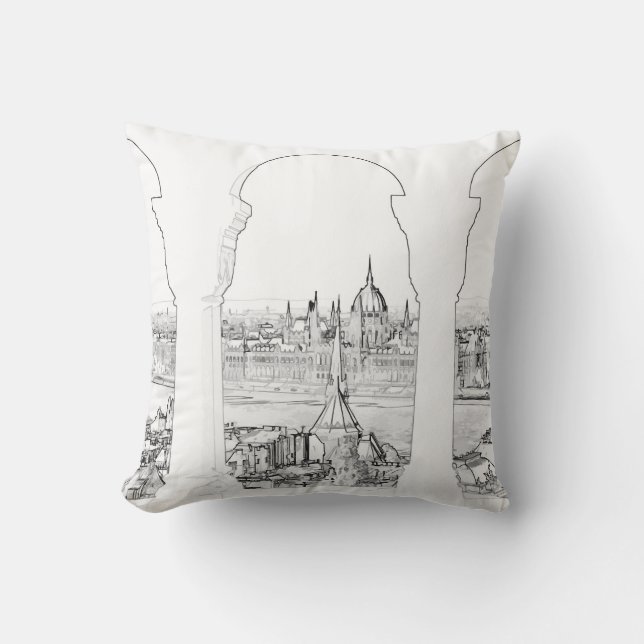 Illustration of Budapest and hungarian parliament Cushion (Front)