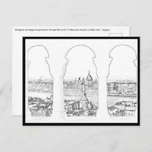 Illustration of Budapest and hungarian parliament Postcard