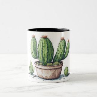 Illustration of cactus in a pot watercolor style Two-Tone coffee mug