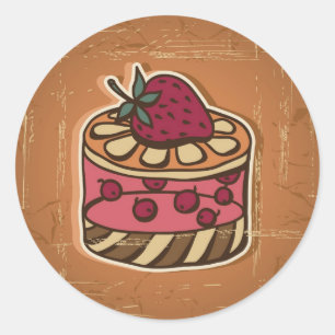 Illustration of cake in retro style classic round sticker