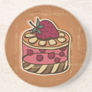 Illustration of cake in retro style coaster