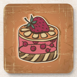 Illustration of cake in retro style coaster