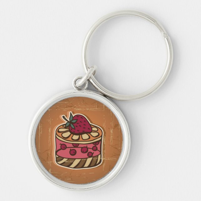 Illustration of cake in retro style key ring (Front)