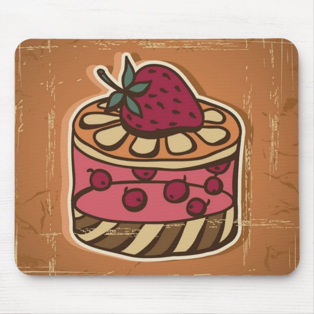Illustration of cake in retro style mouse pad (Front)