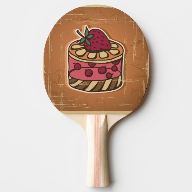 Illustration of cake in retro style ping pong paddle (Front)