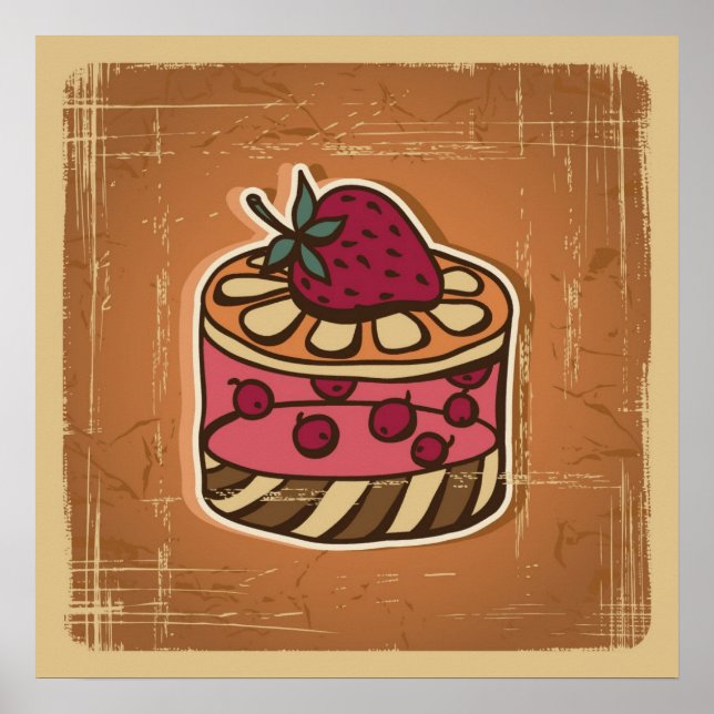Illustration of cake in retro style poster (Front)