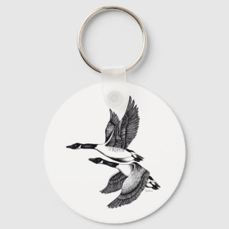 Illustration of Canada Geese on button keyring