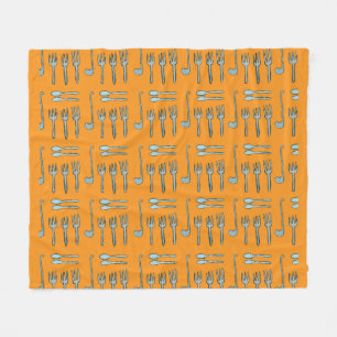 Illustration of cutlery on a shower curtain. fleece blanket