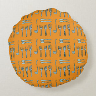 Illustration of cutlery on a shower curtain. round cushion