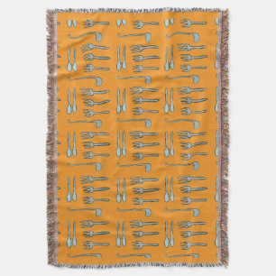 Illustration of cutlery on a shower curtain. throw blanket