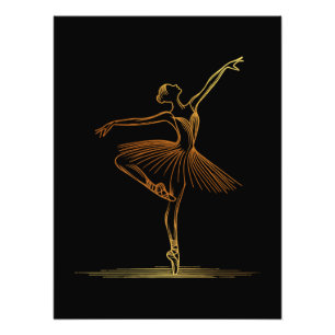 Illustration of Elegant Golden Line Art Ballerina Photo Print