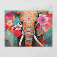 Illustration of elephant with flowers