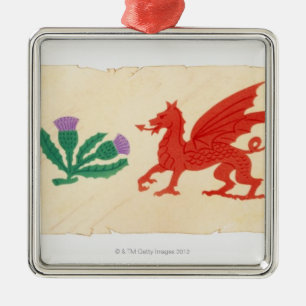 Illustration of English Rose, Scottish Thistle, Metal Tree Decoration