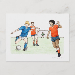 Illustration of footballers playing postcard