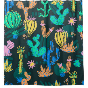 illustration of hand drawn cactus. Seamless patter Shower Curtain