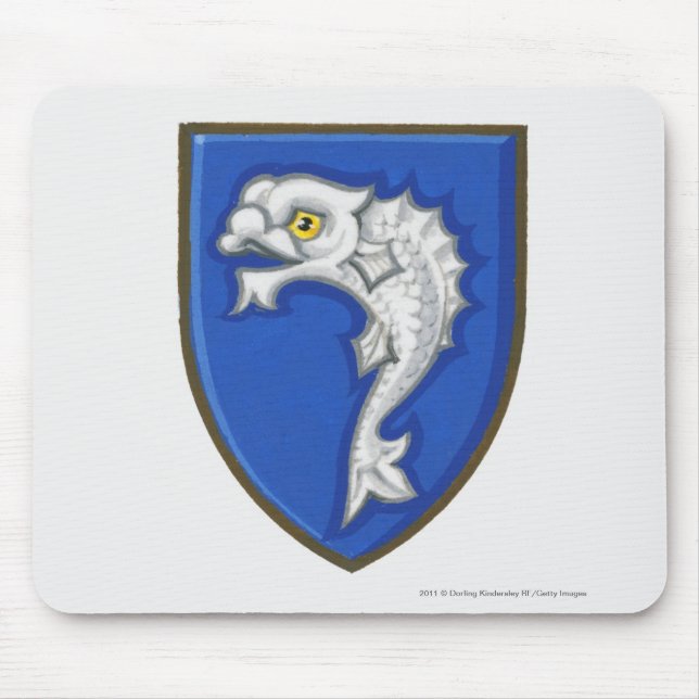 Illustration of heraldic fish symbol on shield mouse pad (Front)