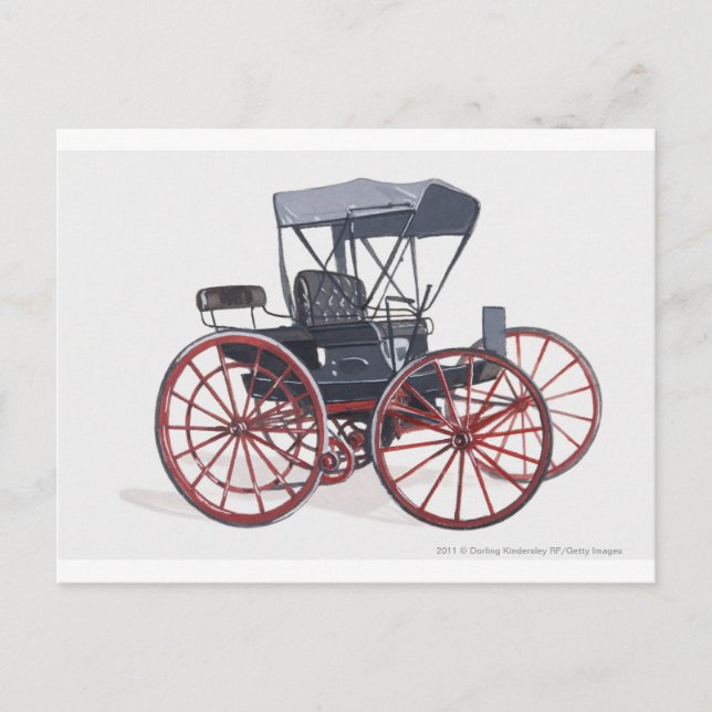 Illustration of horseless carriage postcard (Front)