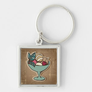 Illustration of Ice Cream in retro style Key Ring