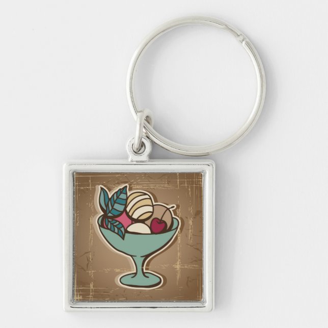 Illustration of Ice Cream in retro style Key Ring (Front)